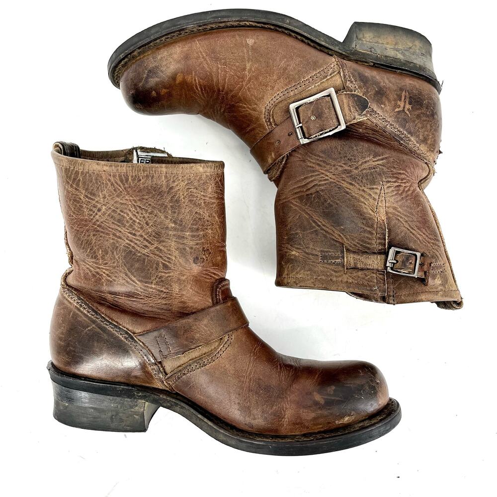 Frye Women's Short Veronica brown leather ankle boots with buckle (6) - Picture 6 of 10